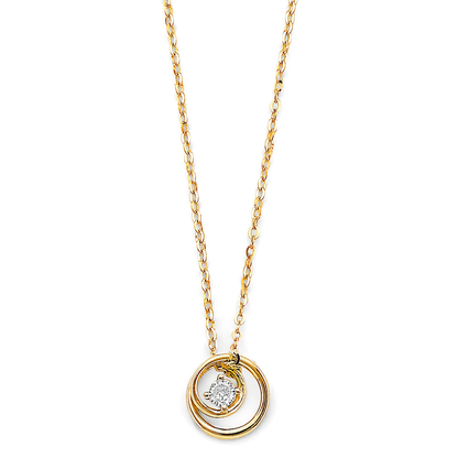14K Yellow Gold Cubic Zirconia Double Circle Necklace for Women