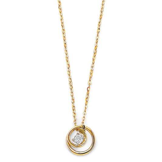 14K Yellow Gold Cubic Zirconia Double Circle Necklace for Women