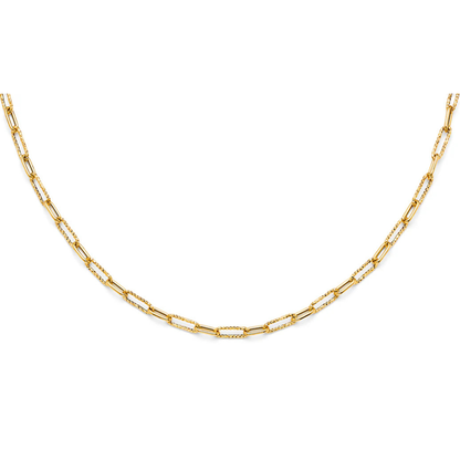 14K Yellow Gold Hollow Paperclip 1+1 Layered Necklace - Dual Chain Minimalist Fine Jewelry