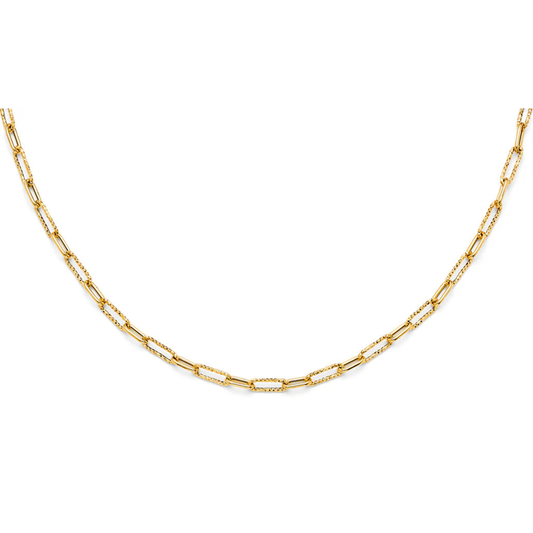 14K Yellow Gold Hollow Paperclip 1+1 Layered Necklace - Dual Chain Minimalist Fine Jewelry