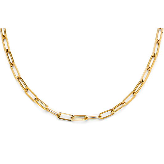 14K Yellow Gold Hollow Paperclip Chain Necklace - Plain Minimalist Link Fine Jewelry