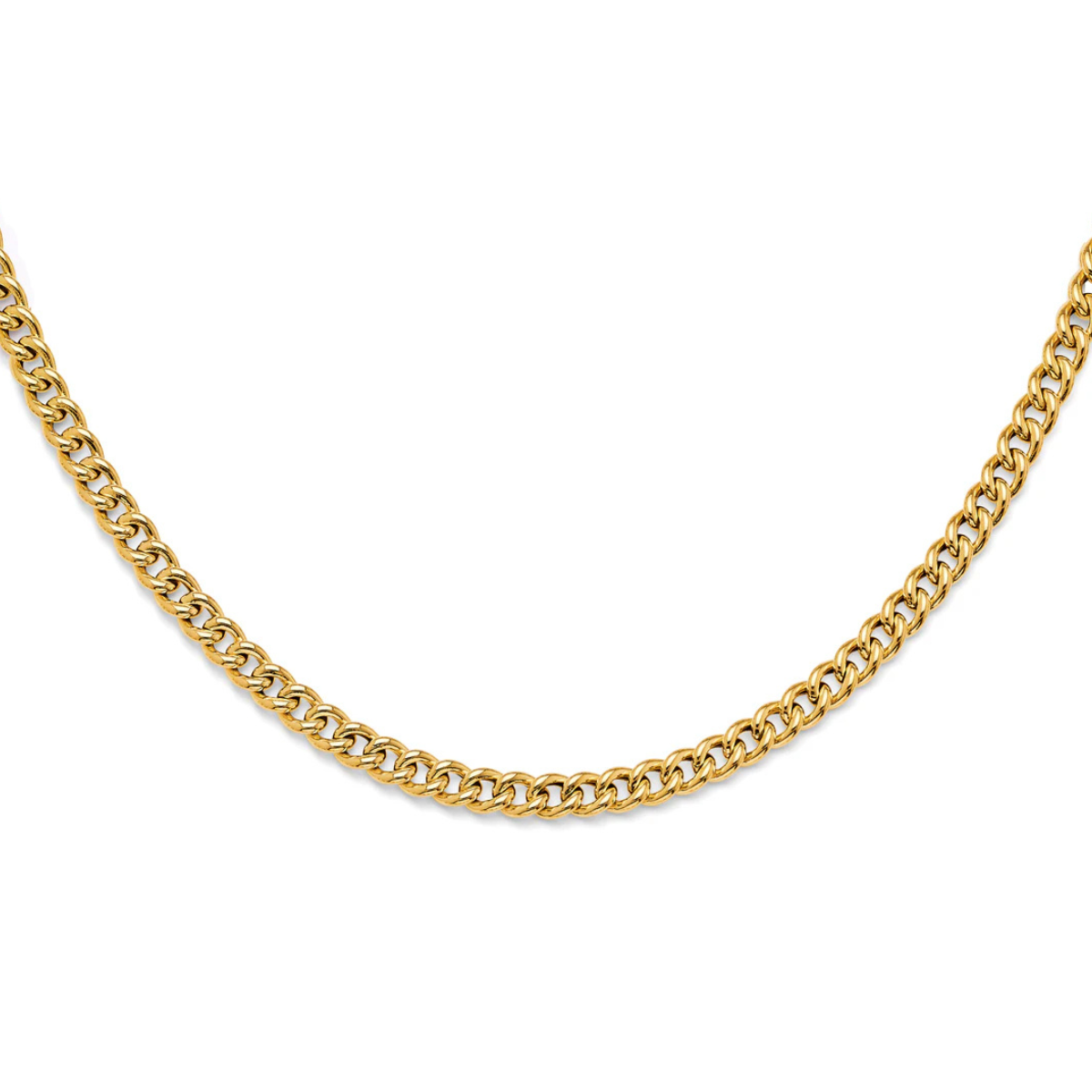 14K Yellow Gold Hollow Rounded Curb Chain Necklace Classic Polished Links