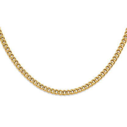 14K Yellow Gold Hollow Rounded Curb Chain Necklace Classic Polished Links