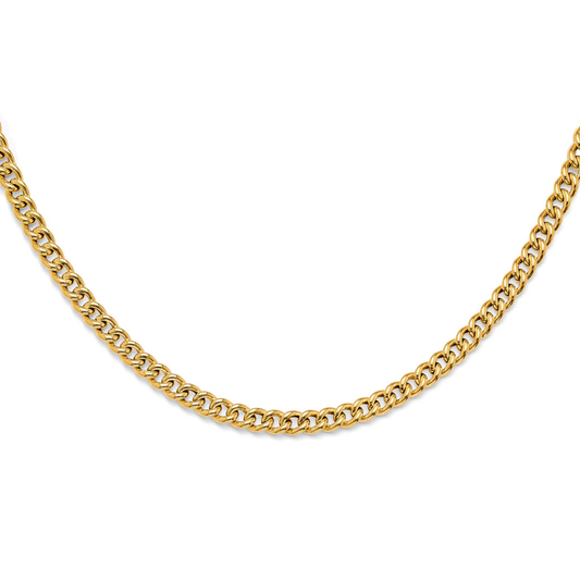 14K Yellow Gold Hollow Rounded Curb Chain Necklace Classic Polished Links