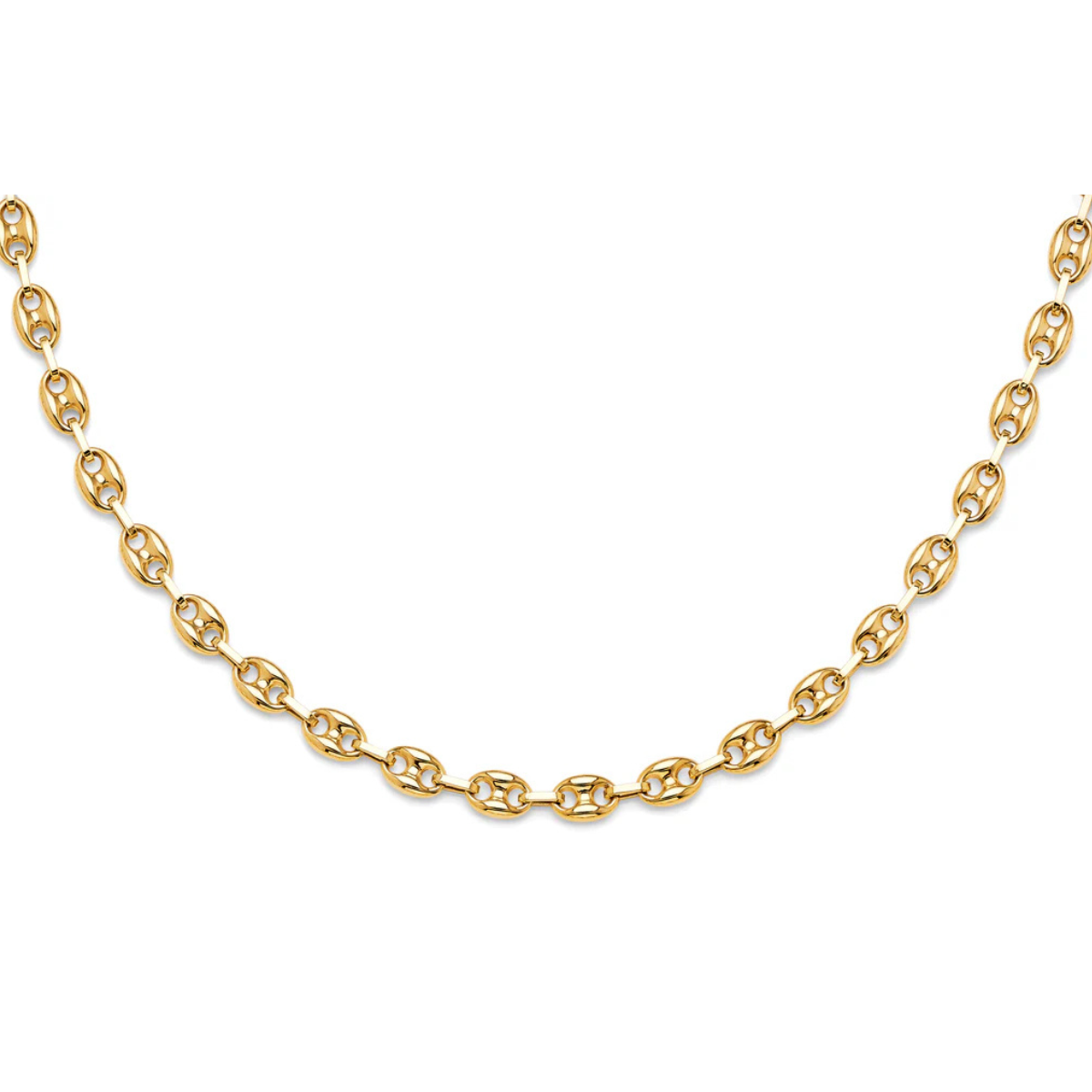 14K Yellow Gold Puffed Mariner Necklace - Hollow Mariner Link Chain