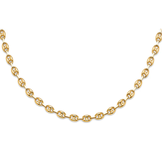 14K Yellow Gold Puffed Mariner Necklace - Hollow Mariner Link Chain