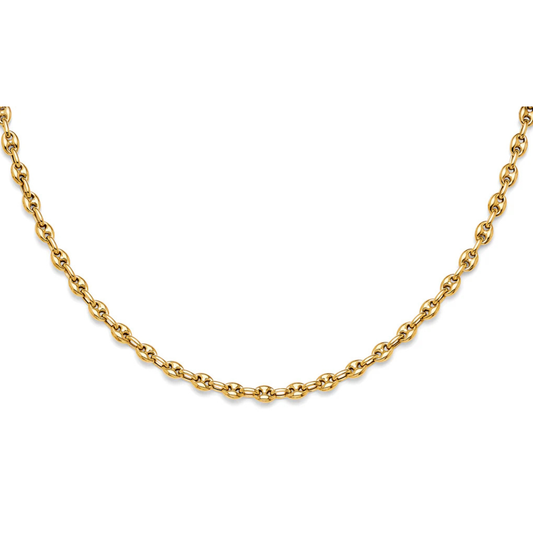 14K Yellow Gold Puffed Mariner Chain Necklace - Unisex Fine Jewelry