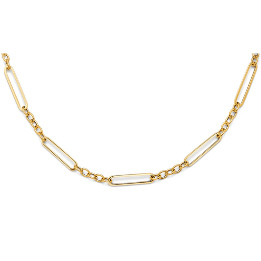 14K Yellow Gold Hollow Paperclip & Oval Link Necklace - Lightweight Modern Chain Jewelry