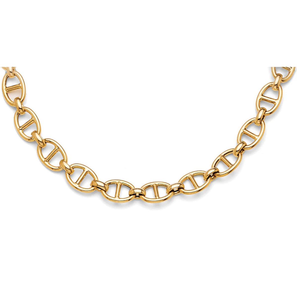 14K Yellow Gold Hollow Fancy Mariner Link Necklace - Unisex Nautical Chain