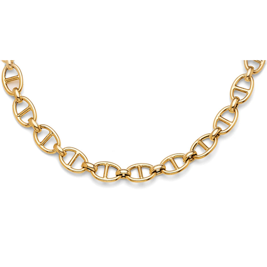 14K Yellow Gold Hollow Fancy Mariner Link Necklace - Unisex Nautical Chain