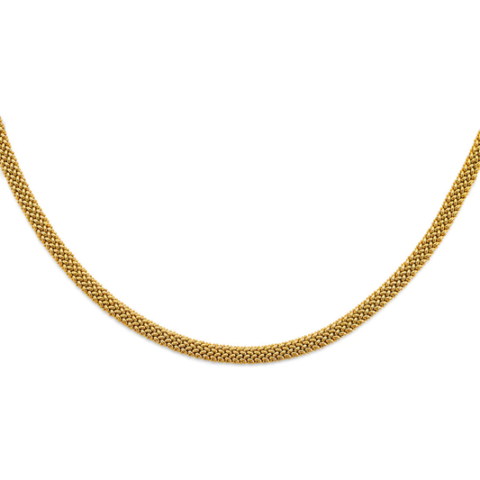 14K Yellow Gold Hollow Mesh Necklace - Lightweight Unisex Fine Chain