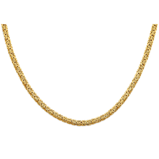 14K Yellow Gold Hollow Byzantine Necklace - Unisex Classic Chain Jewelry