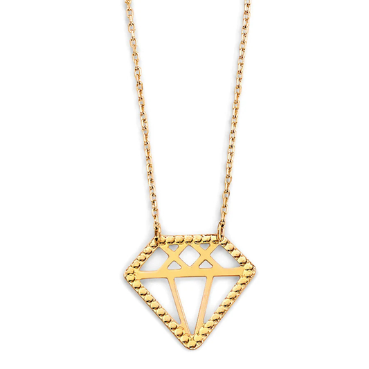14K Yellow Gold Unisex Diamond-Shaped Pendant Necklace