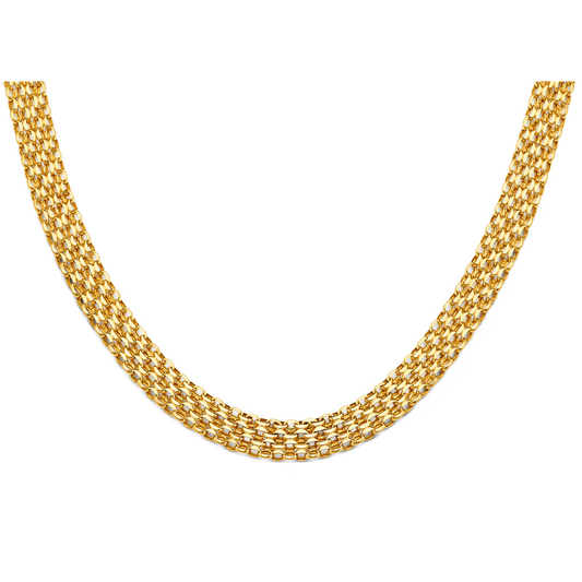 14K Yellow Gold Hollow Bismark Chain Necklace - Lightweight Classic Unisex Fine Jewelry