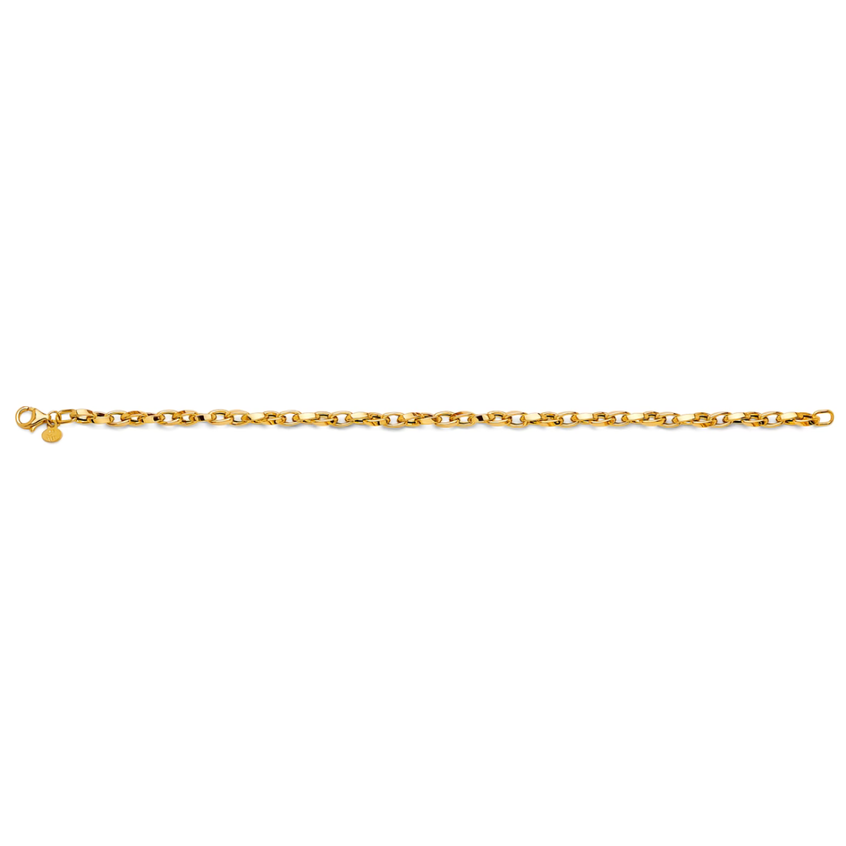 14K Yellow Gold 7.5" Hollow Flat Tube Oval Rolo Bracelet - Lightweight Durable Chain Jewelry