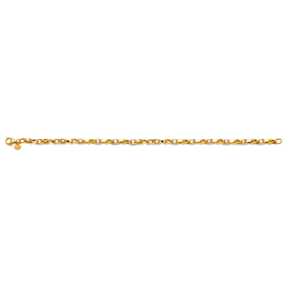 14K Yellow Gold 7.5" Hollow Flat Tube Oval Rolo Bracelet - Lightweight Durable Chain Jewelry
