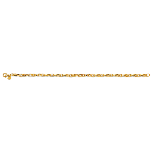 14K Yellow Gold 7.5" Hollow Flat Tube Oval Rolo Bracelet - Lightweight Durable Chain Jewelry