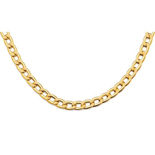 14K Yellow Gold Hollow Diamond-Cut Bar Curb Unisex Chain Necklace