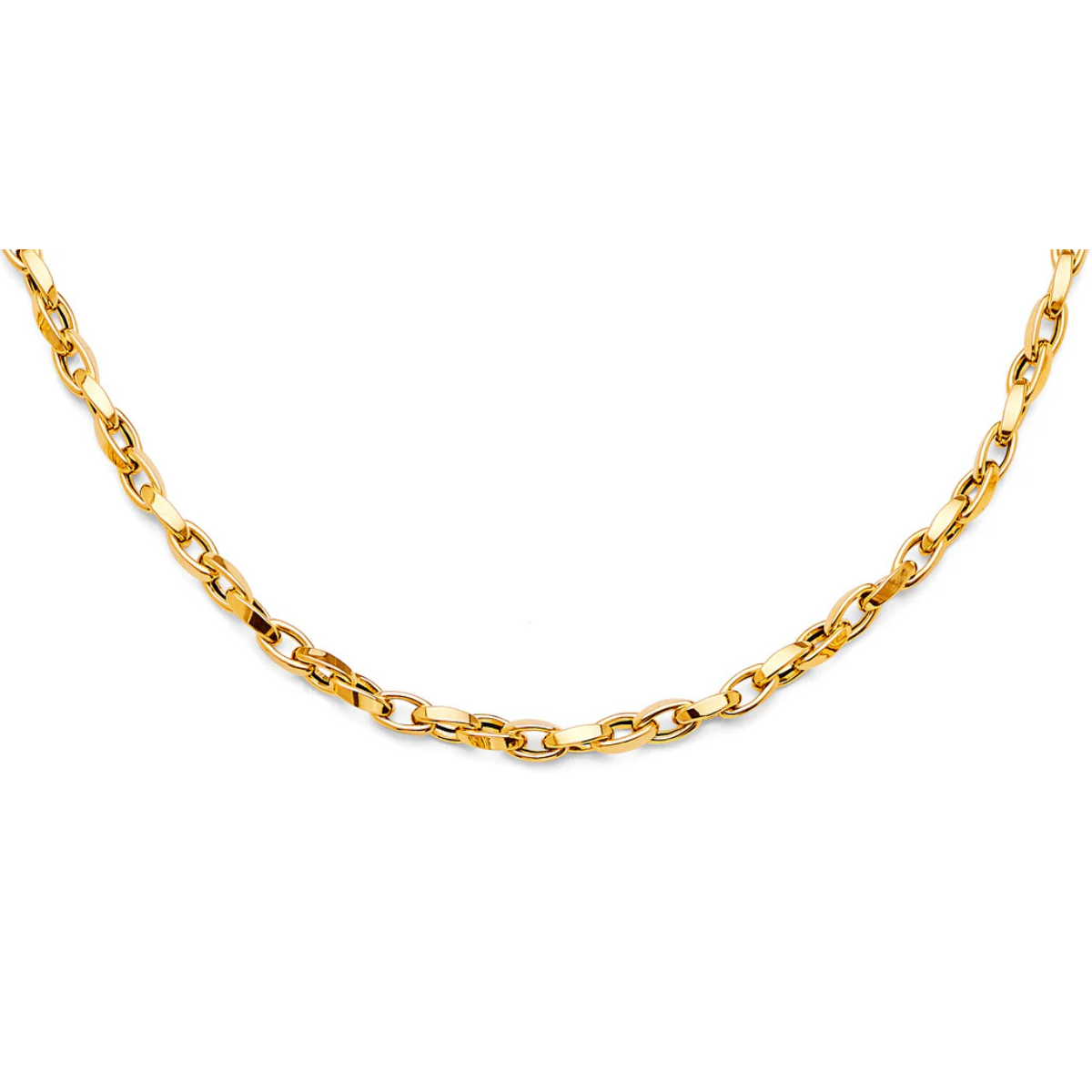 14K Yellow Gold Hollow Flat Tube Oval Rolo Chain Necklace for Men & Women