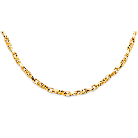 14K Yellow Gold Hollow Flat Tube Oval Rolo Chain Necklace for Men & Women