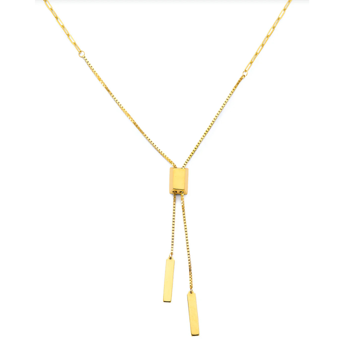 14K Yellow Gold Adjustable Lariat Bar Dainty Minimalist Drop Chain Necklace - 3.8g