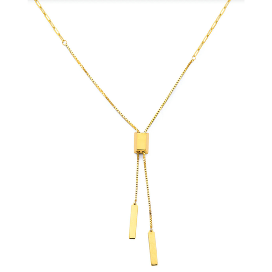 14K Yellow Gold Adjustable Lariat Bar Dainty Minimalist Drop Chain Necklace - 3.8g
