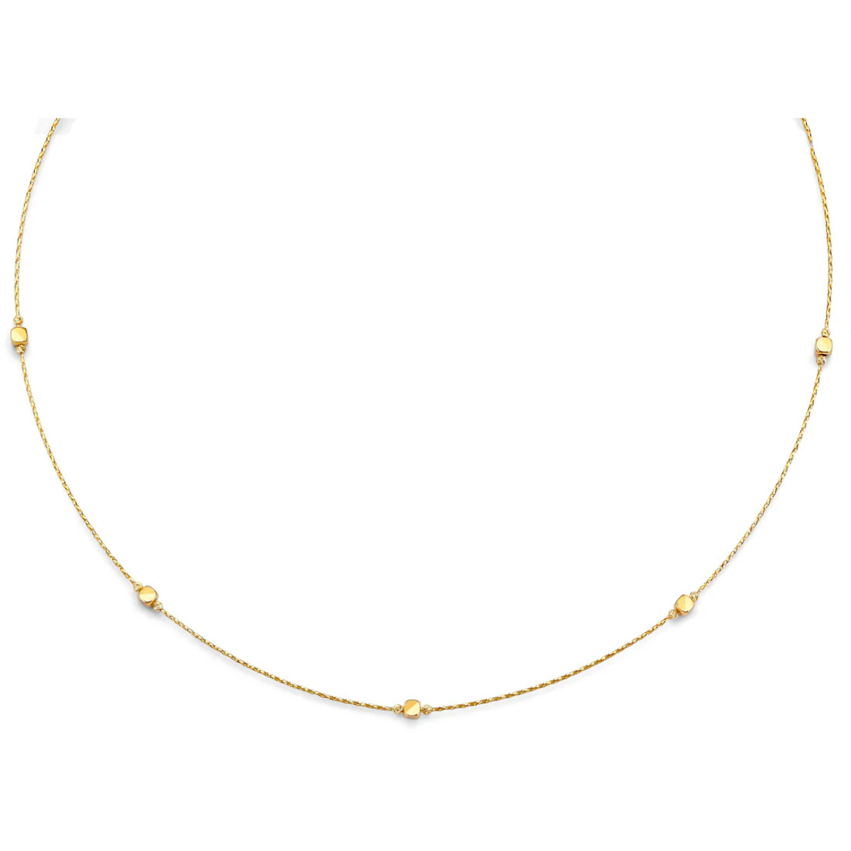 14K Yellow Gold Square & Round Station Dainty Geometric Chain Necklace for Women - 17"+1"