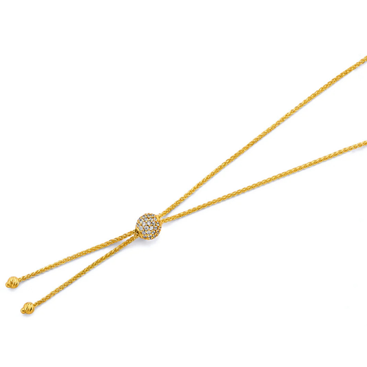 14K Yellow Gold Adjustable CZ Beaded Ball Chain Necklace for Women - 20"