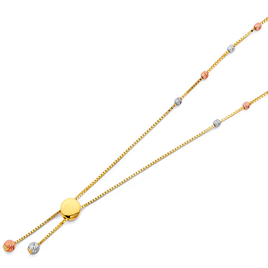 14K Tri-Color Gold Adjustable Beaded Ball Chain Necklace Dainty Minimalist Necklace for Women