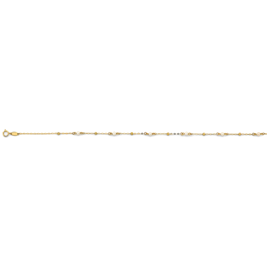 14K Yellow Gold Pearl & Diamond-Cut Bead Bracelet & Anklet