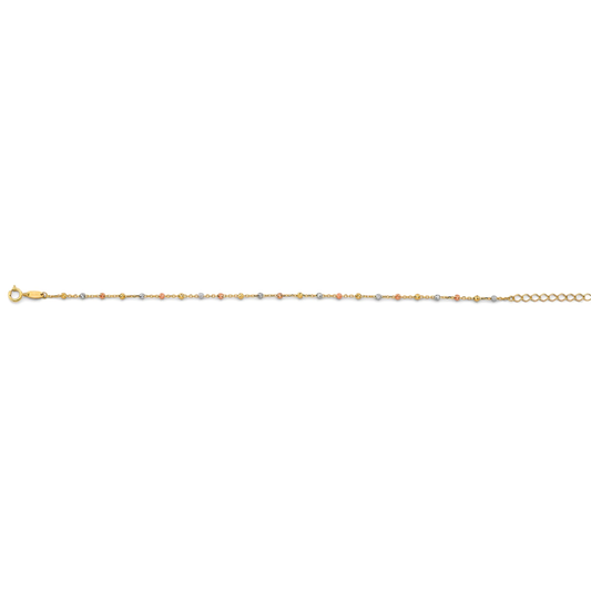 14K Tri-Color Gold Diamond-Cut Bead Bracelet & Anklet for Women