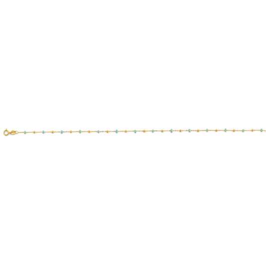 14K Yellow Gold Turquoise Enamel Station Bead Bracelet & Anklet Jewelry for Women