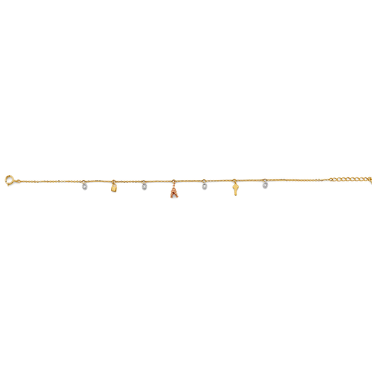 14K Tri-Color CZ Charm Bracelet & Anklet - Fine Jewelry for Women