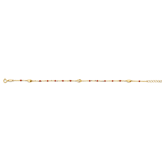 14K Yellow Gold Red Enamel Bead Bracelet & Anklet for Women