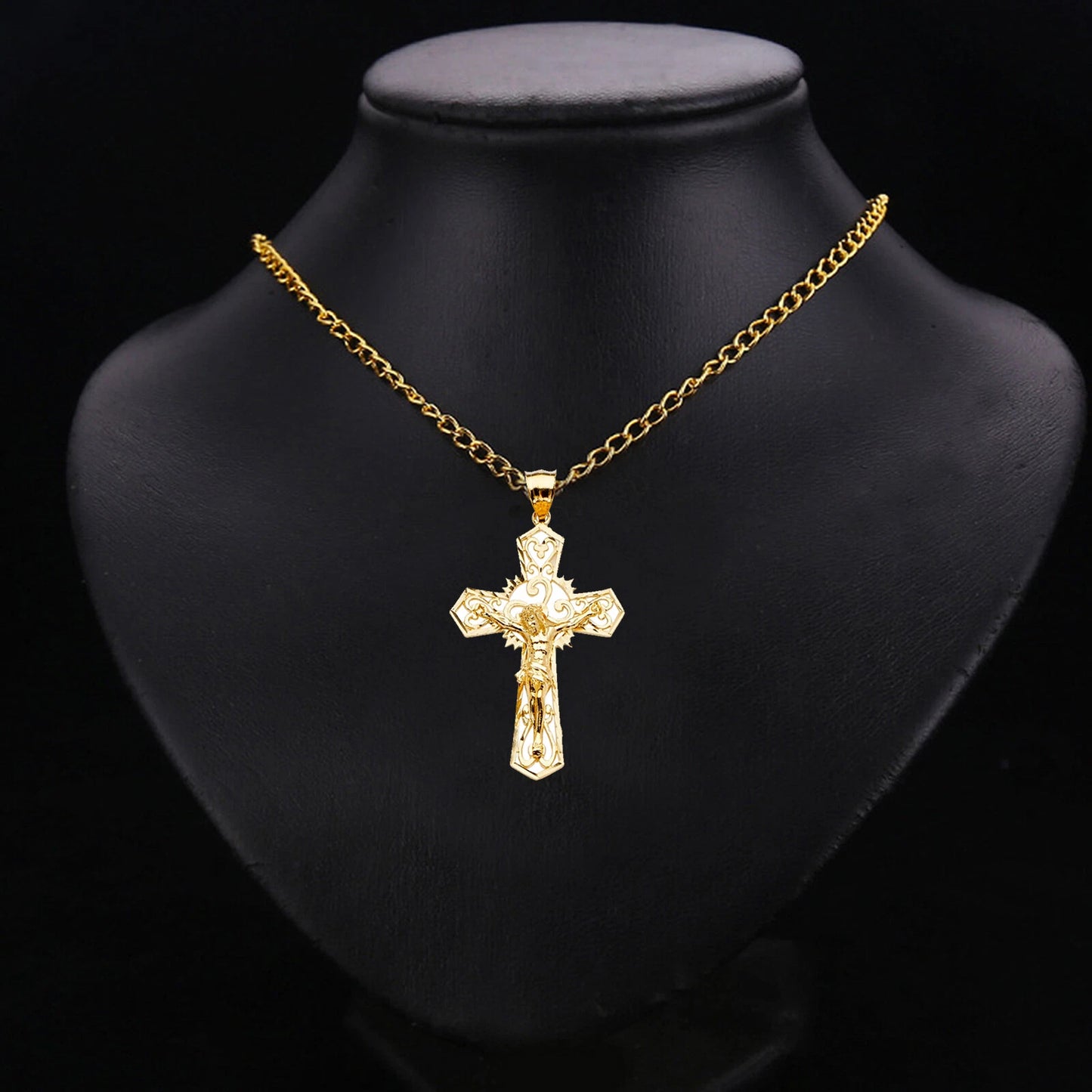14K Yellow Gold Unisex Crucifix Cross Religious Charm Pendant