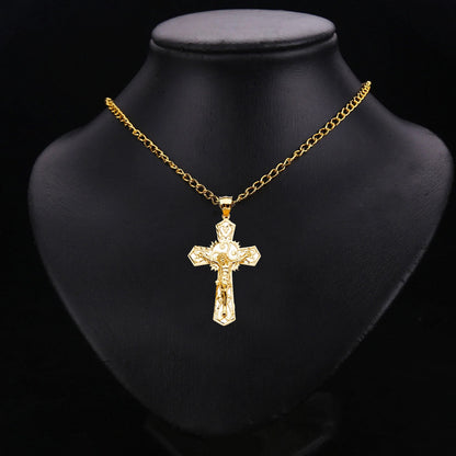 14K Yellow Gold Unisex Crucifix Cross Religious Charm Pendant