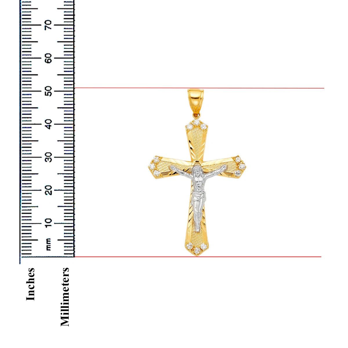 14K Two-Tone Gold Cubic Zirconia Religious Crucifix Pendant For Necklace