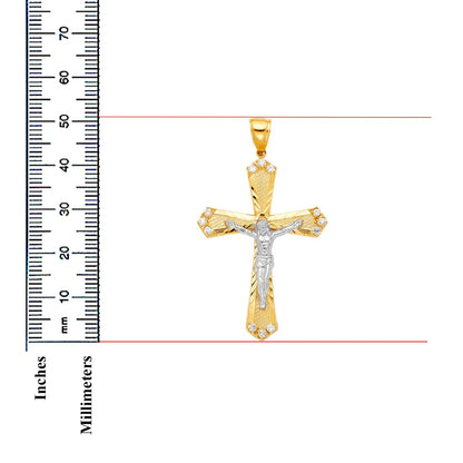 14K Two-Tone Gold Cubic Zirconia Religious Crucifix Pendant For Necklace