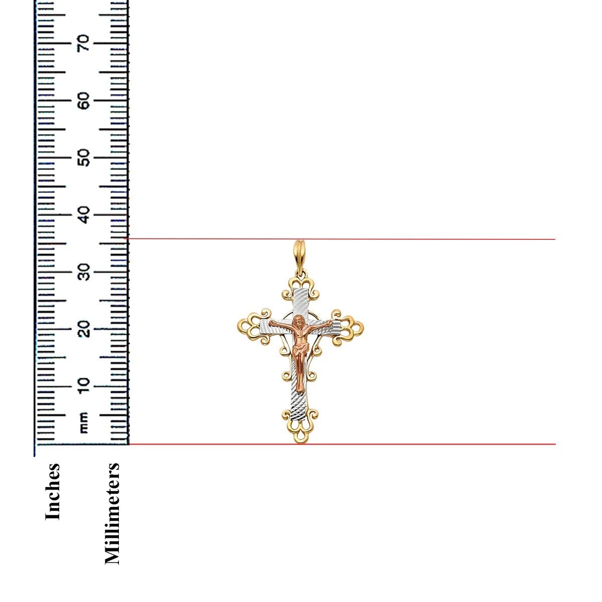 14K Tri Color Gold Religious Crucifix Pendant