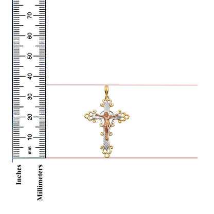 14K Tri Color Gold Religious Crucifix Pendant