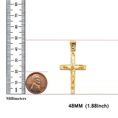 14K Two-Tone Gold Religious Jesus Crucifix Cross Charm Pendant