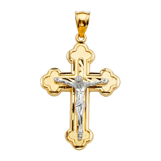 14K Two-Tone Gold Crucifix Cross Religious Charm Pendant for Necklace or Chain