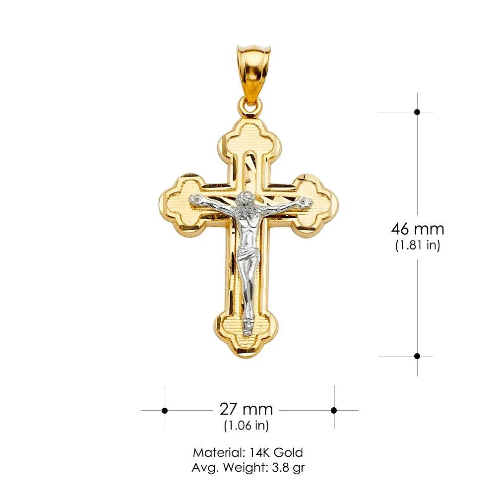 14K Two-Tone Gold Crucifix Cross Religious Charm Pendant for Necklace or Chain