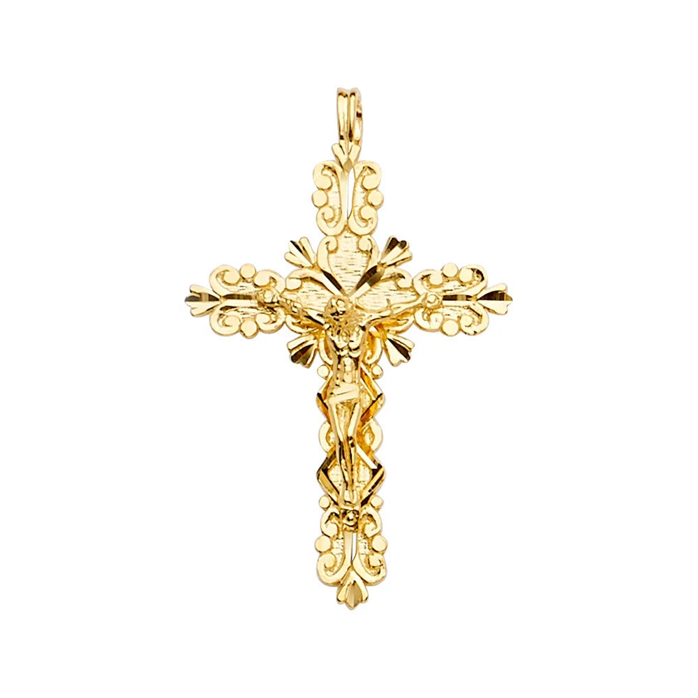 14K Yellow Gold Crucifix Cross Religious Pendant For Necklace or Chain