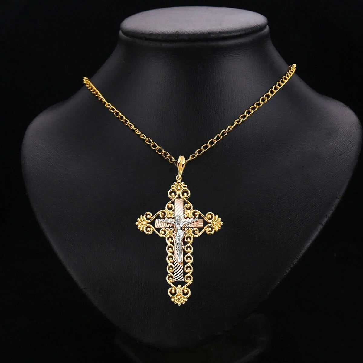 14K Tri-Color Gold Crucifix Pendant