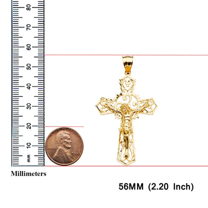 14K Yellow Gold Unisex Crucifix Cross Religious Charm Pendant