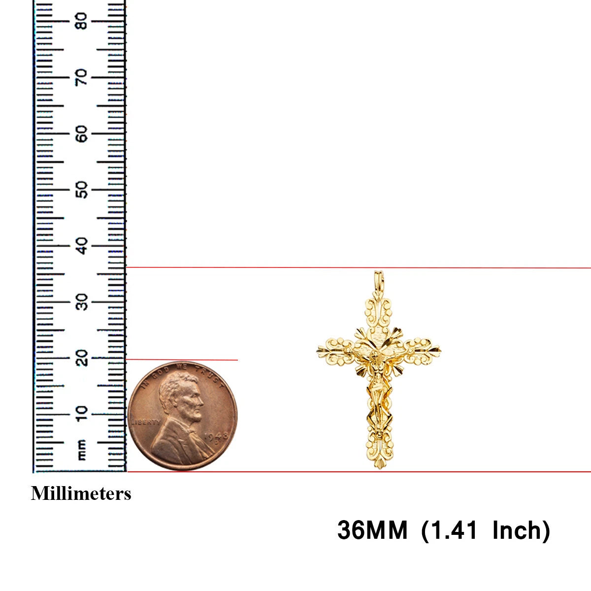 14K Yellow Gold Crucifix Cross Religious Pendant For Necklace or Chain