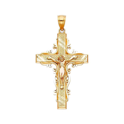 Gold crucifix pendant on a white background