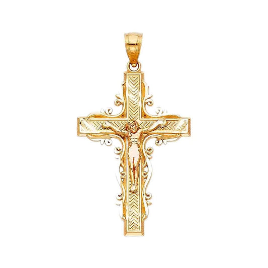 Gold crucifix pendant on a white background