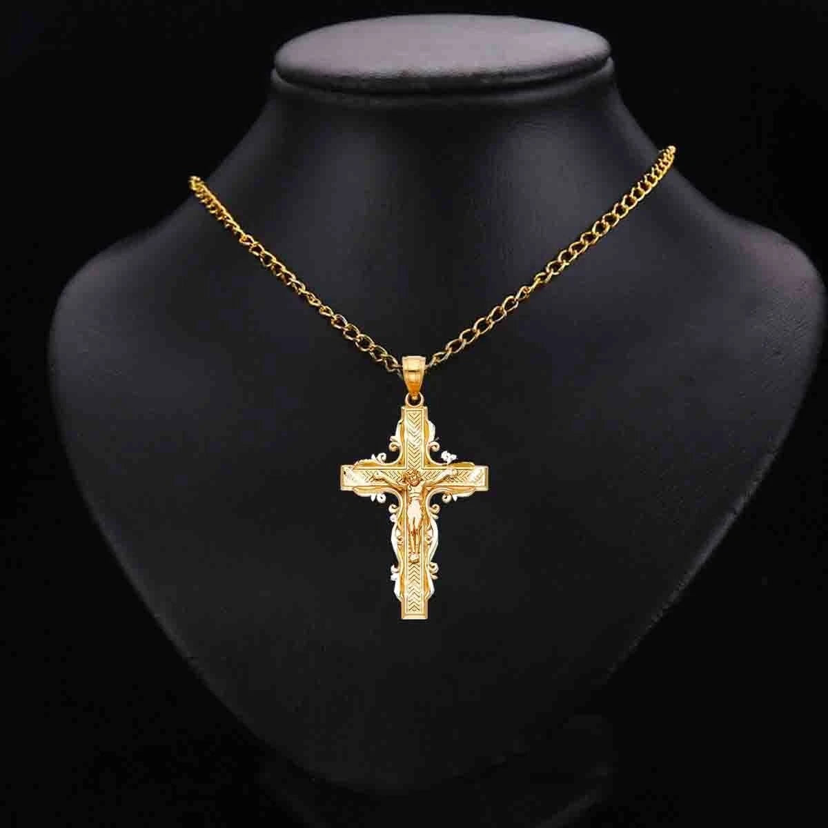 14K Gold Yellow Religious Catholic Crucifix Pendant